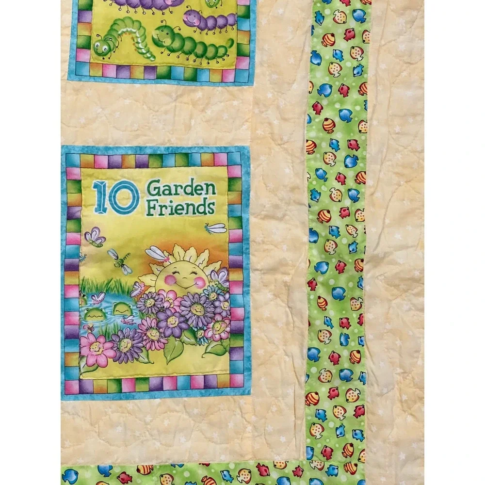 Handmade Counting Garden Baby Quilt 38x55 Ladybug Butterfly Bugs Flowers
